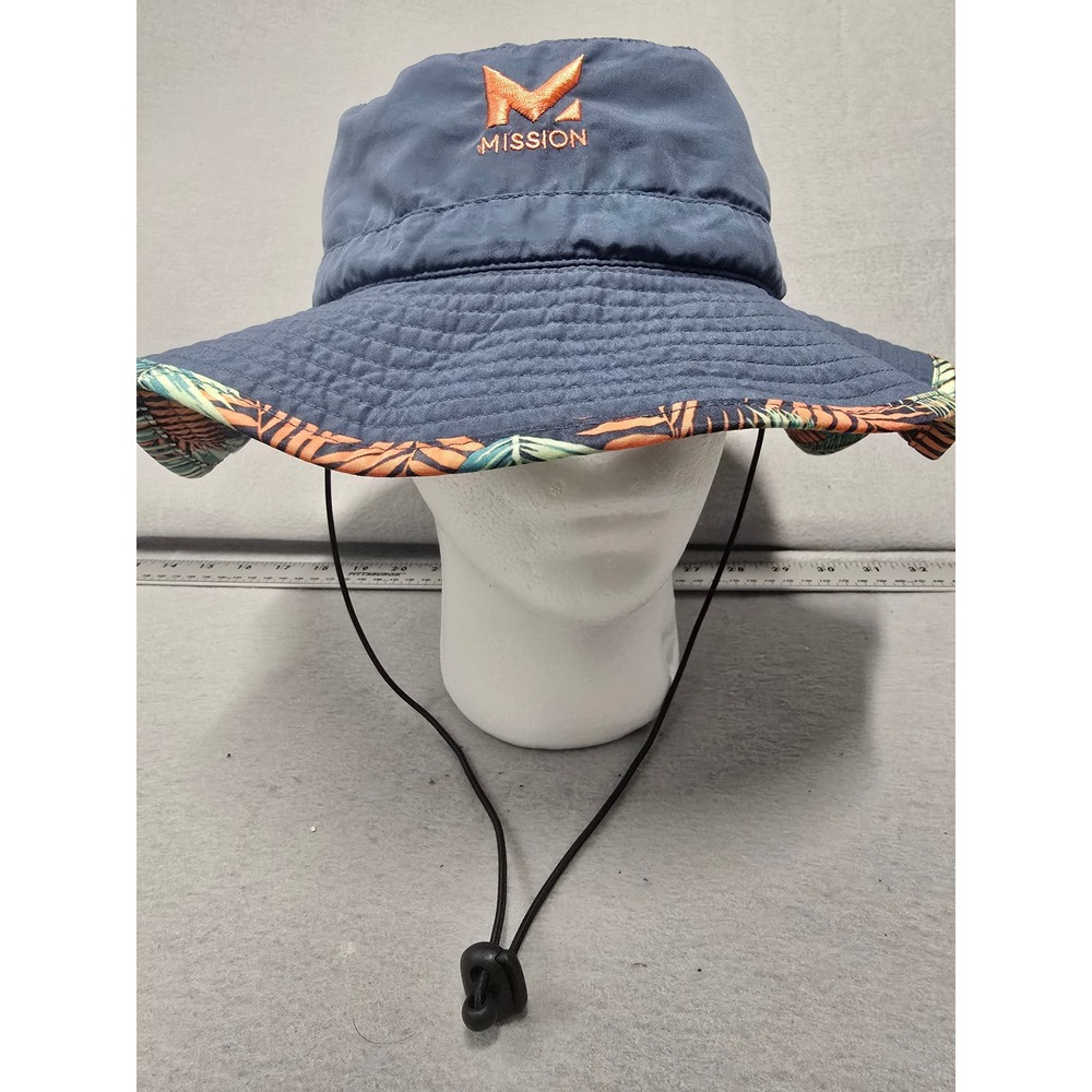 Mission Cooling Boonie Bucket Hat Blue Tropical Print Adjustable Chin Strap